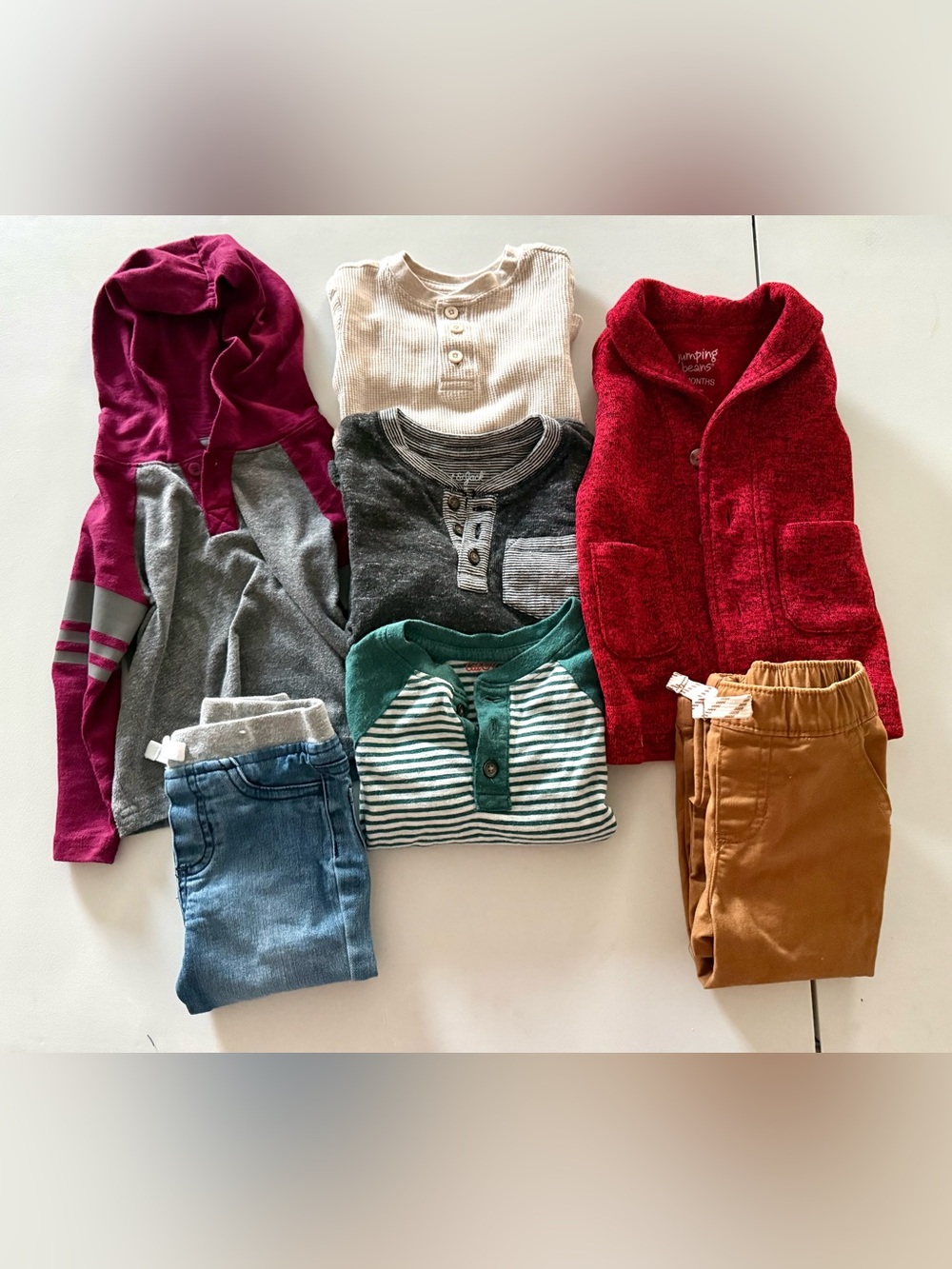 Toddler Boys Fall Clothing Bundle 18M Neutral Hoodies Henleys Jeans Joggers 7 Pc
